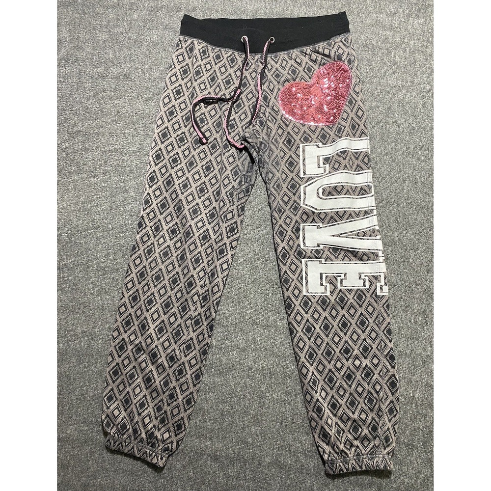 Miss Chievous Women's capri leggings w/sequin heart love Drawstrings Size S